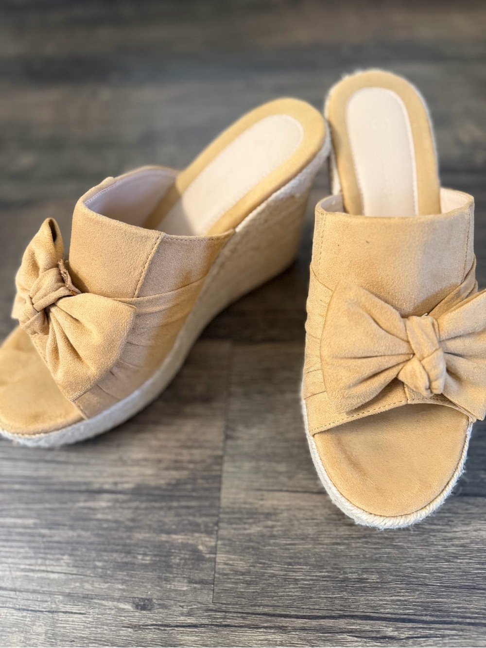 Beige Platform Suede Espadrilles Slip On Wedge
Sandals Bow Tie Open Toe Slides 8